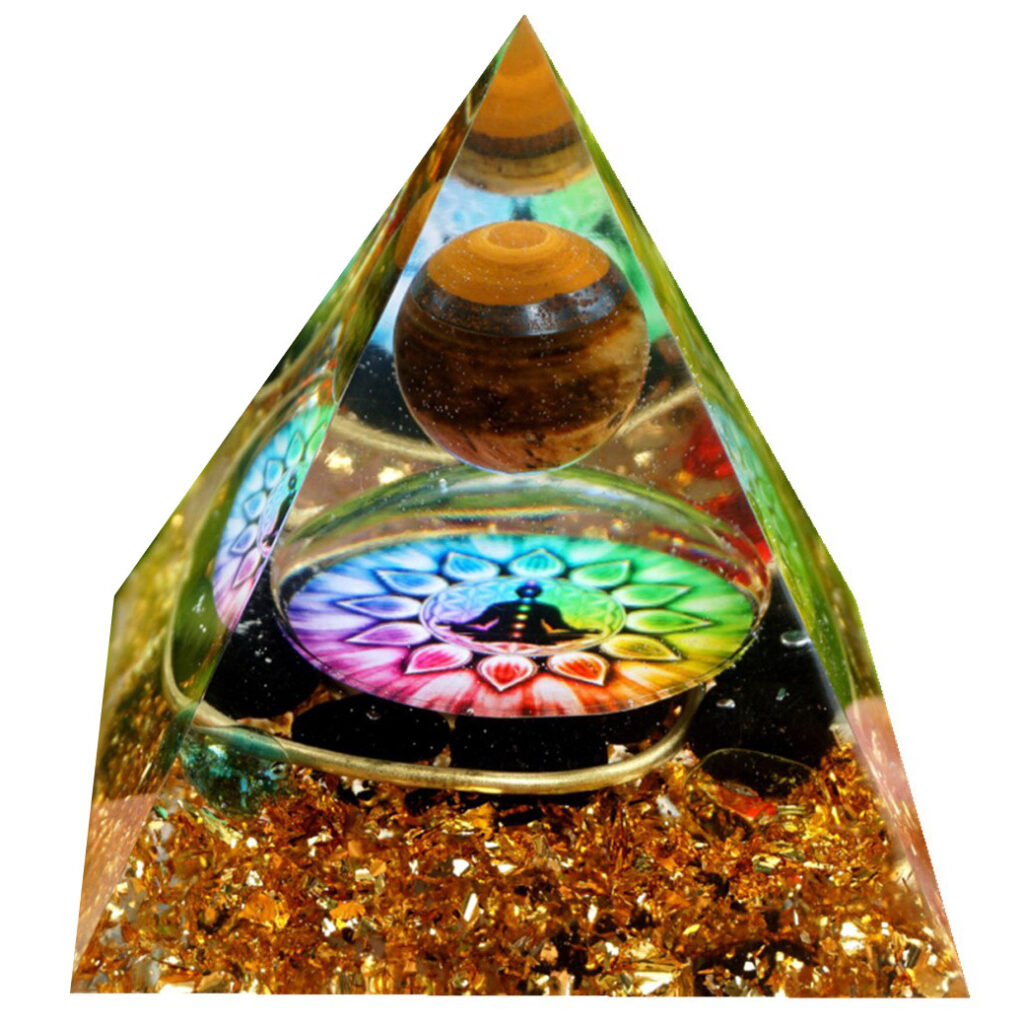 Pyramide Orgonite Oeil de Tigre et Améthyste - Équilibre et Méditation