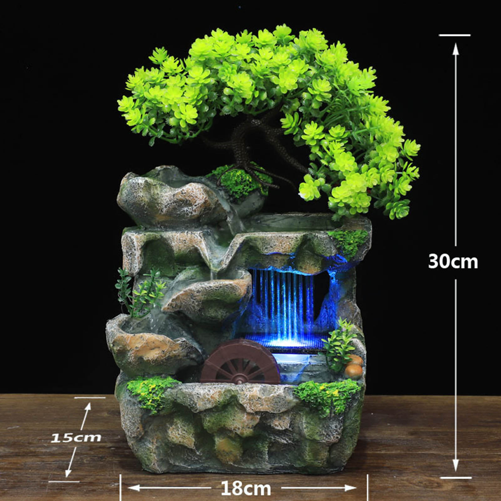 Fontaine D’intérieur Feng Shui Avec LED – Cascade, Brumisateur, Pierres Décoratives, Pour Bureau Ou Salon